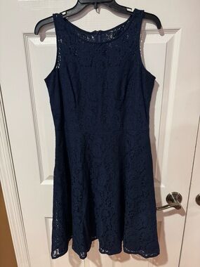 Nine West Navy Lace Fit-and-Flare Dress